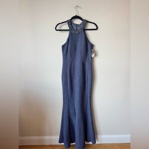 Sparkling Navy Halter Gown